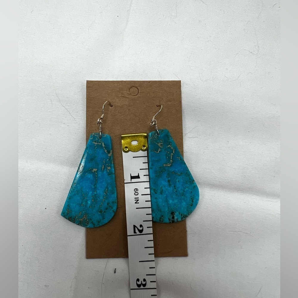 Turquoise Slab 925 Earrings Native American - Picture 5 of 6